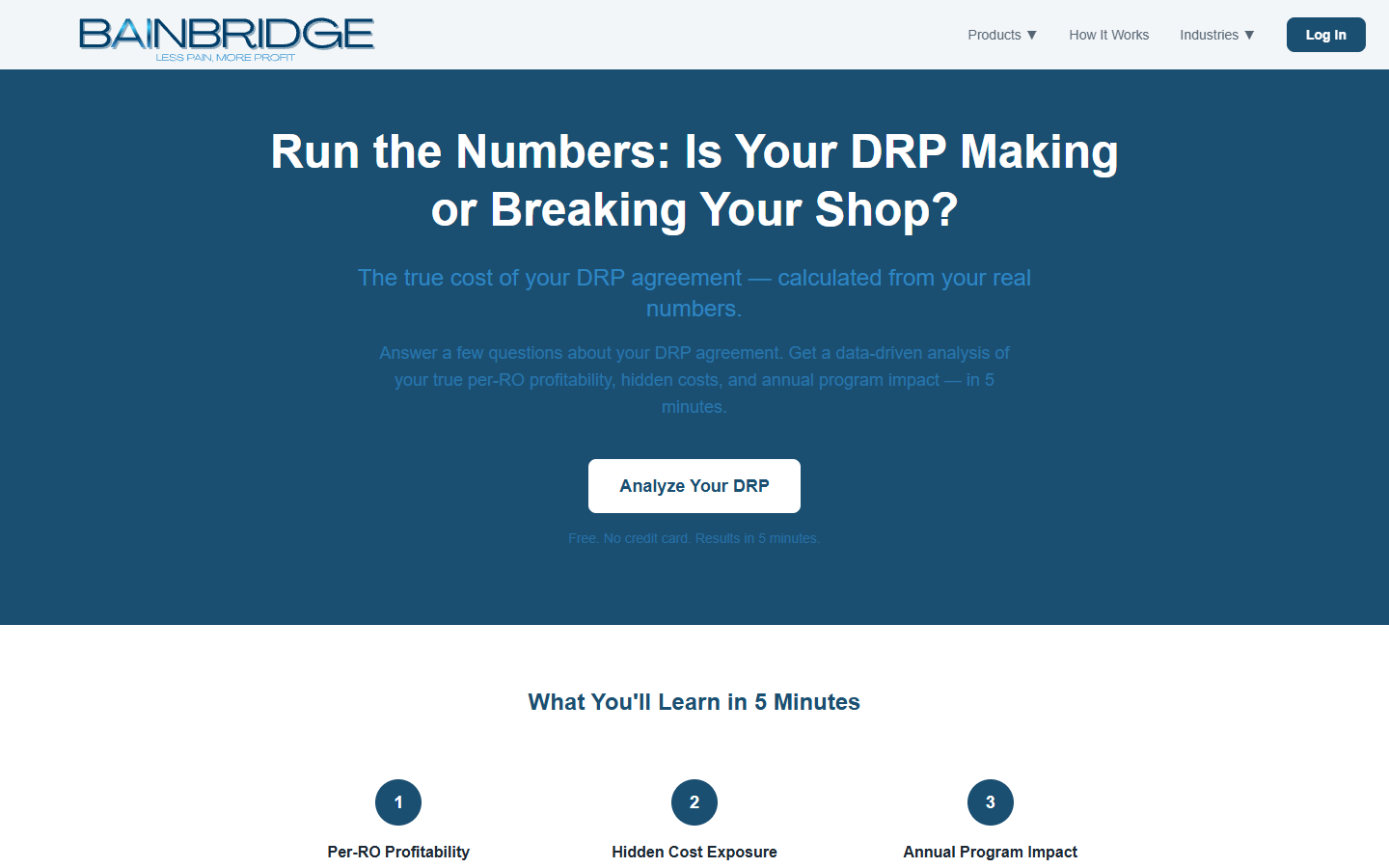 DRP Profitability Analyzer landing page showing the analyze-your-DRP entry point